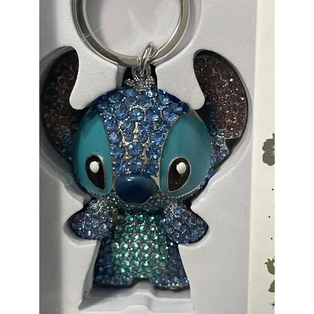 Disney Stitch Glitter Keychain Blue Bag Charm Sparkly Rhinestones NEW